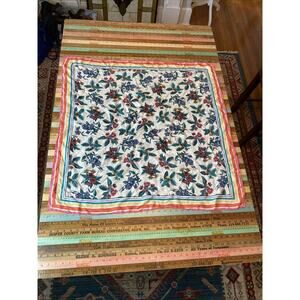 Rodier Paris XL 100% Silk Scarf Hand Rolled Vintage 34 x34 Floral Stripe Design